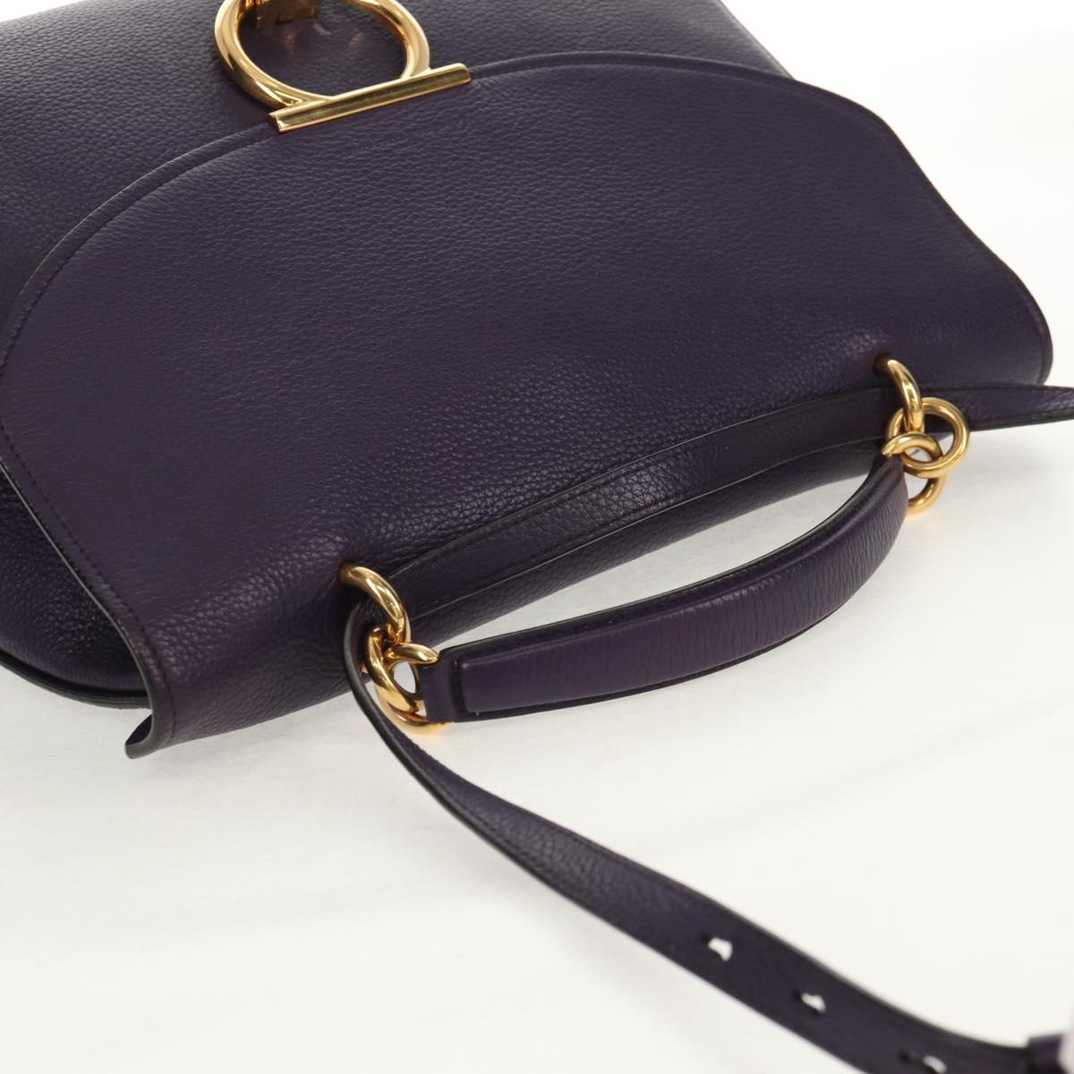 Salvatore Ferragamo Gancini Hand Bag Leather 2way Purple Gold Auth 134342V
