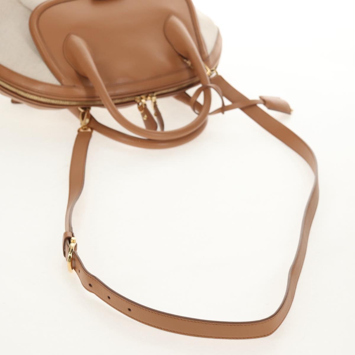 Salvatore Ferragamo Hand Bag Canvas Leather 3way Beige Gold Auth 134343V