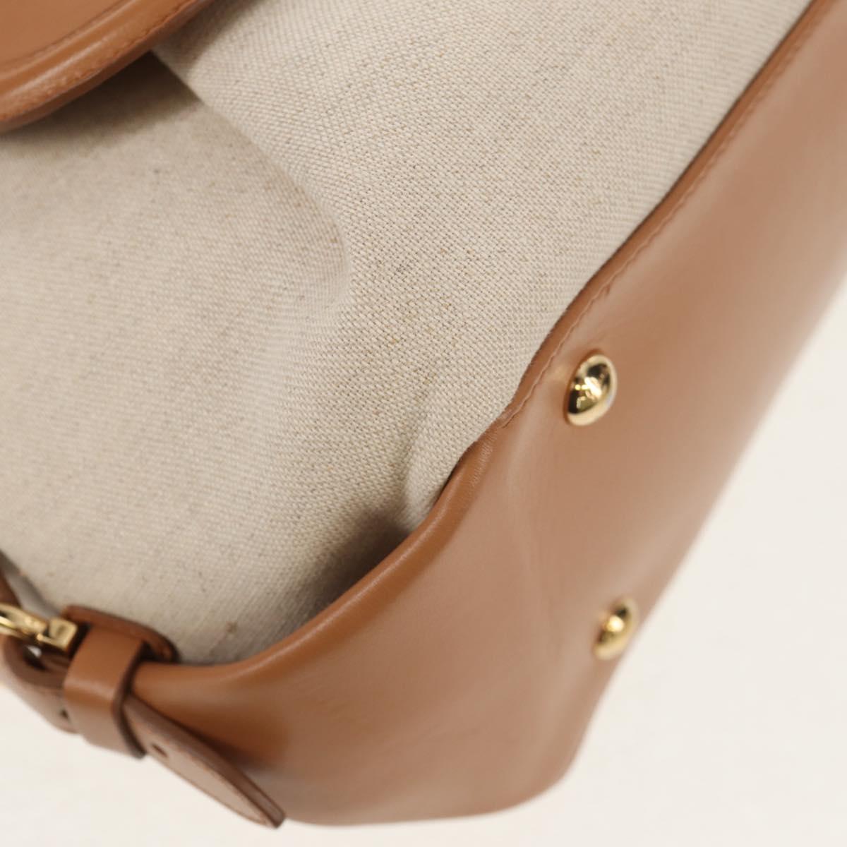 Salvatore Ferragamo Hand Bag Canvas Leather 3way Beige Gold Auth 134343V