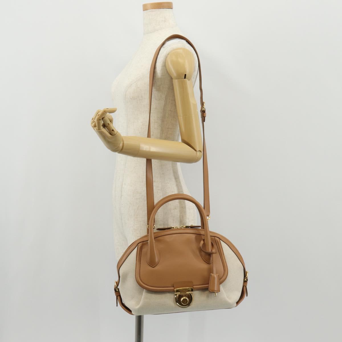 Salvatore Ferragamo Hand Bag Canvas Leather 3way Beige Gold Auth 134343V
