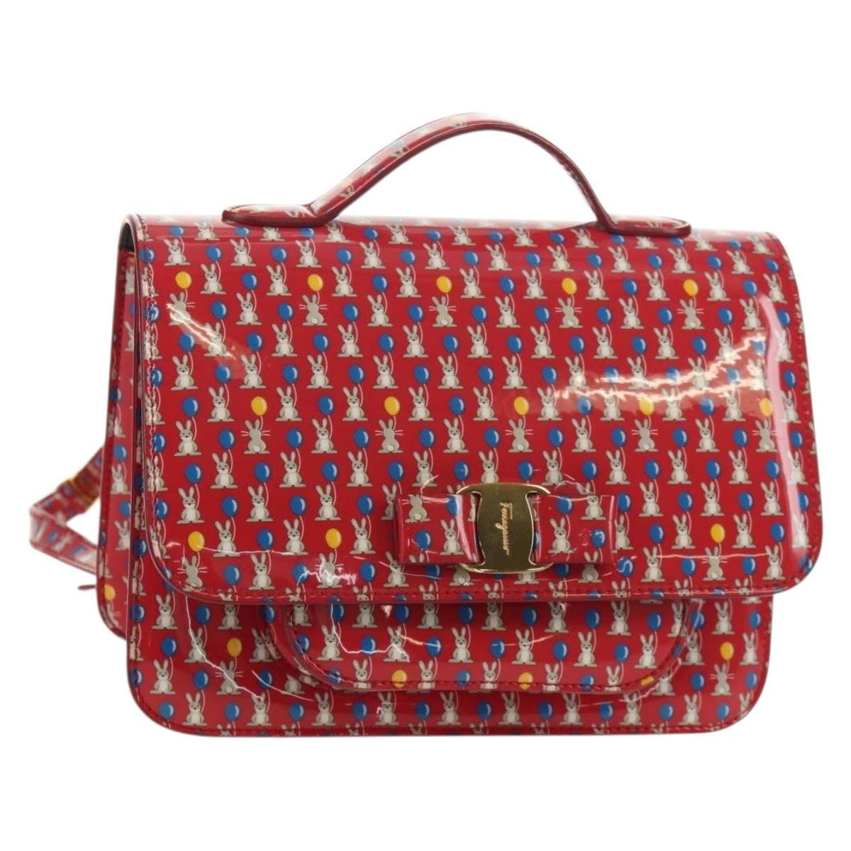 Salvatore Ferragamo Vala Backpack Vinyl Coating 3way Red Gold Auth 134344SAV