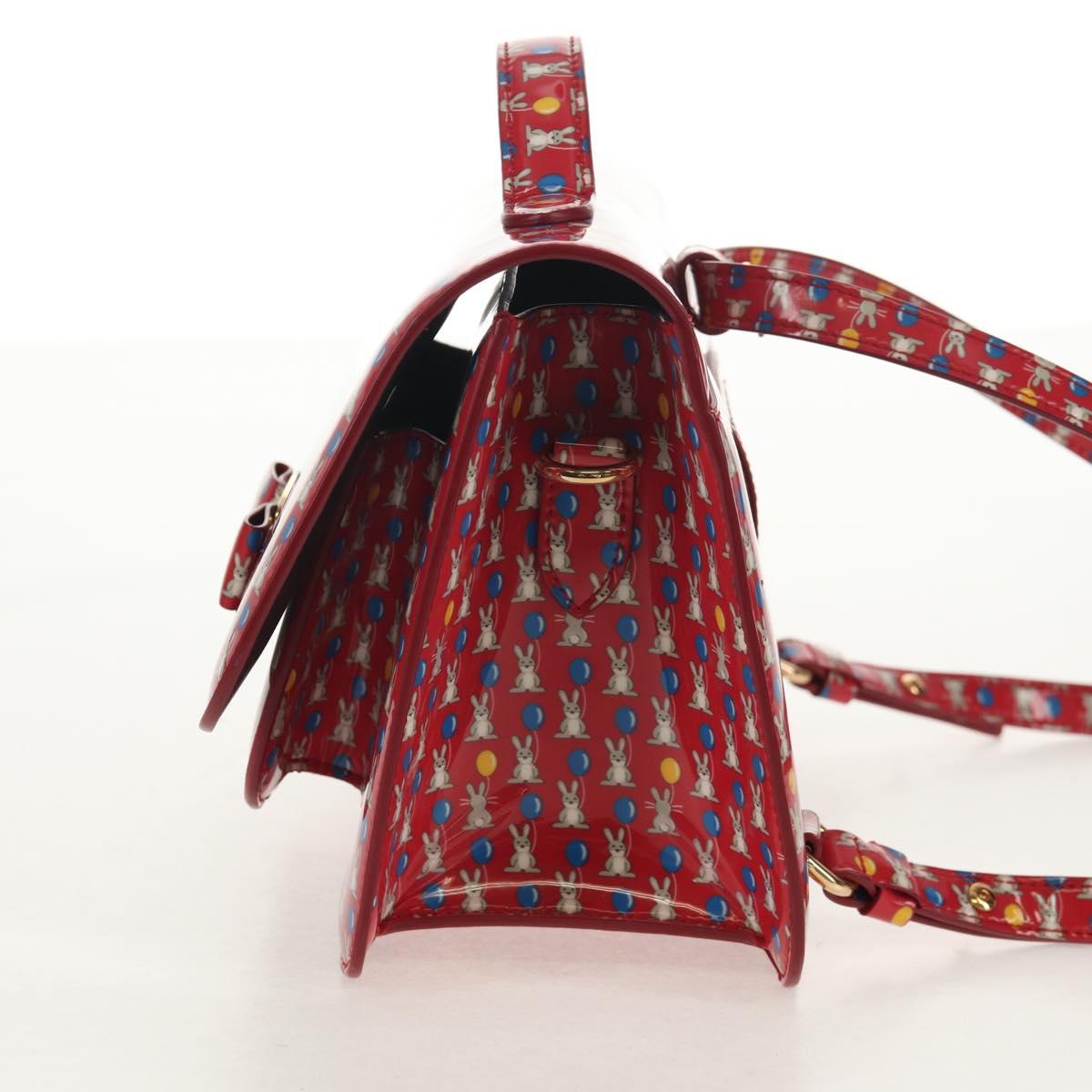 Salvatore Ferragamo Vala Backpack Vinyl Coating 3way Red Gold Auth 134344AV