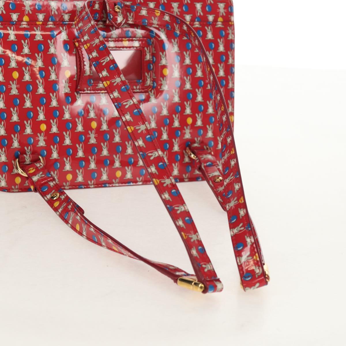 Salvatore Ferragamo Vala Backpack Vinyl Coating 3way Red Gold Auth 134344AV