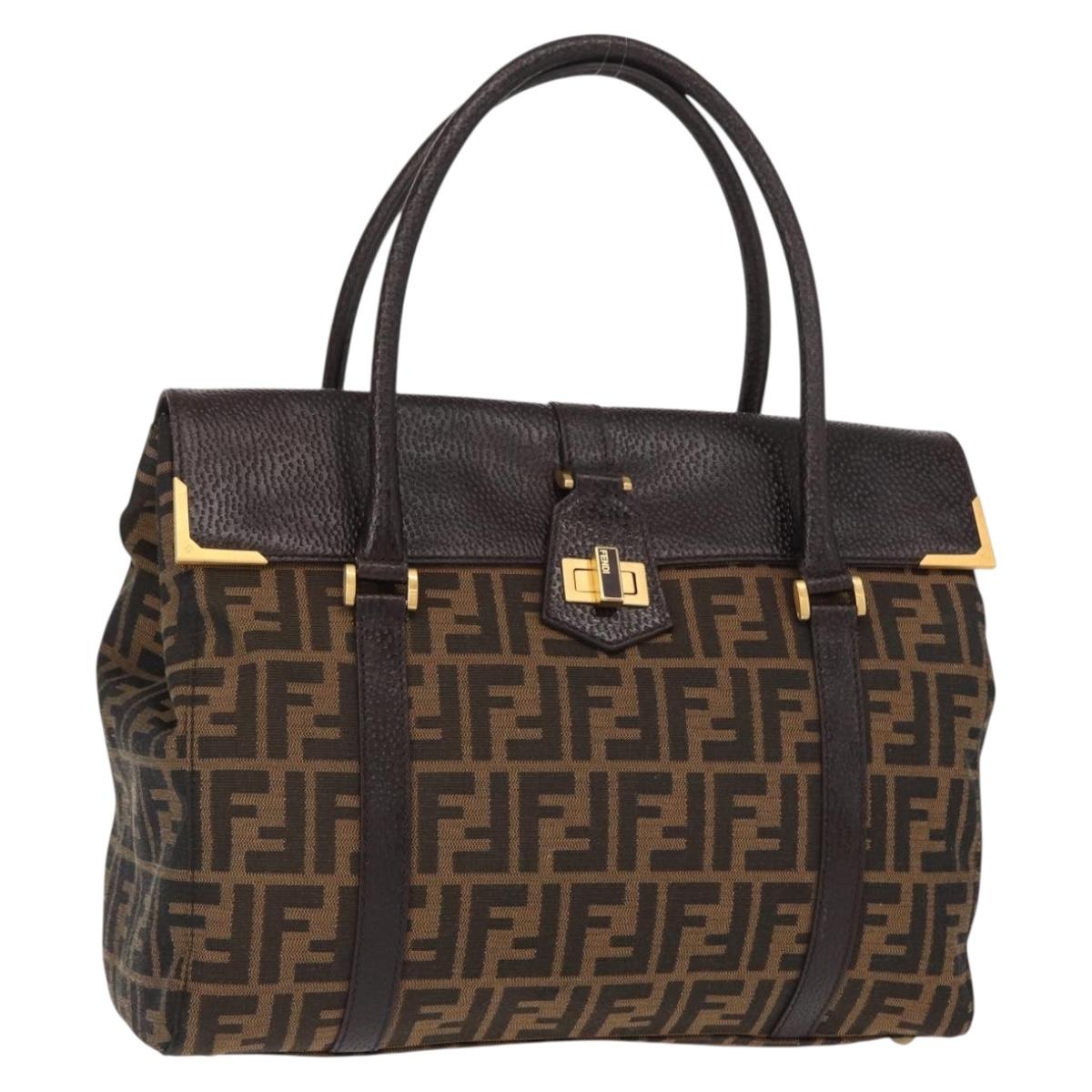 FENDI Zucca Canvas Tote Bag Black Brown Auth 134349AV