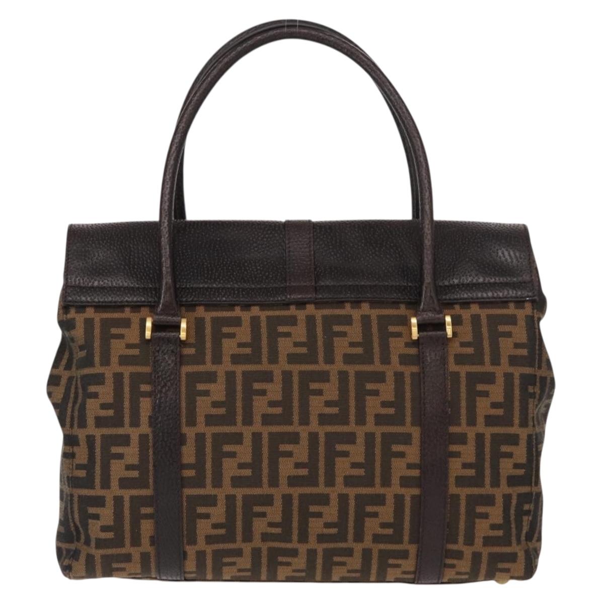 FENDI Zucca Canvas Tote Bag Black Brown Auth 134349AV