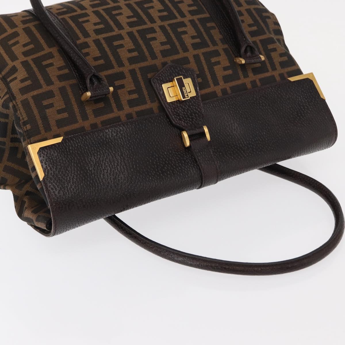 FENDI Zucca Canvas Tote Bag Black Brown Auth 134349AV