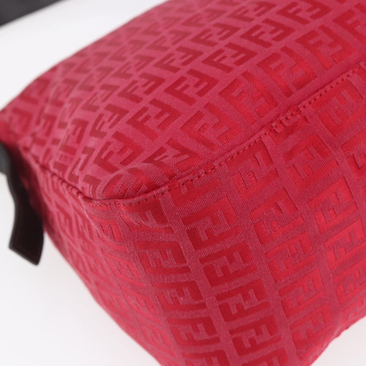FENDI Zucchino Canvas Mamma Baguette Shoulder Bag Red Silver Auth 134350V