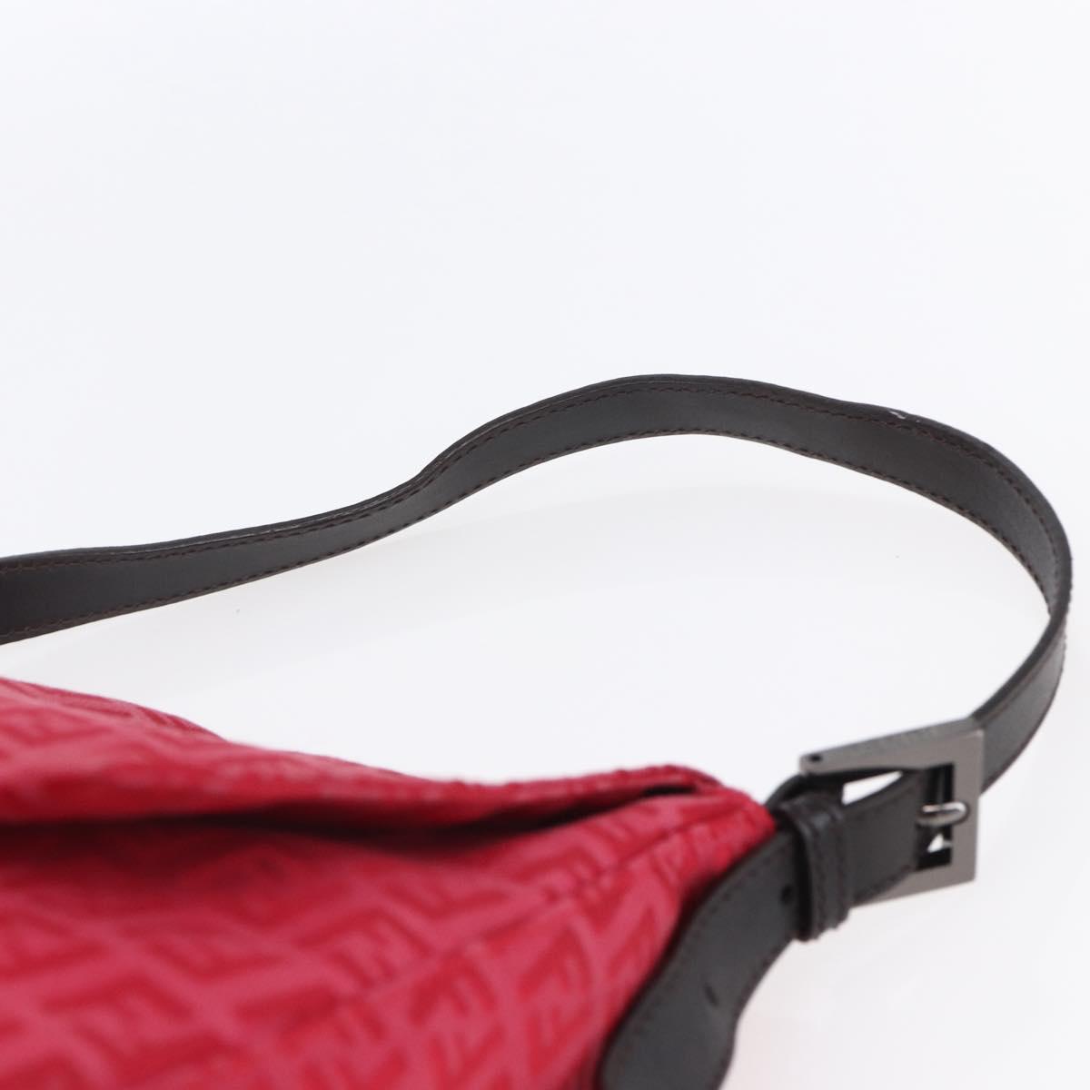 FENDI Zucchino Canvas Mamma Baguette Shoulder Bag Red Silver Auth 134350V