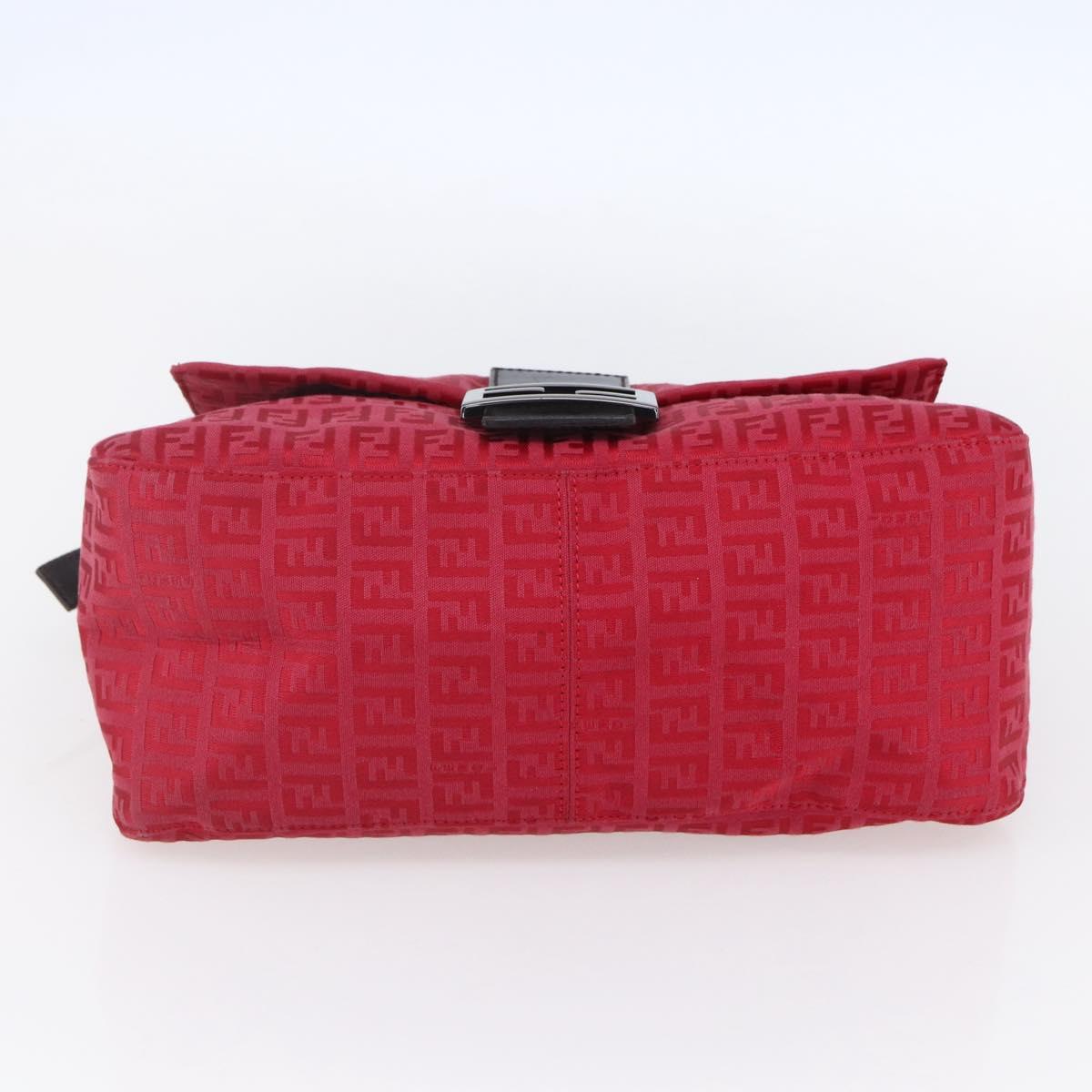 FENDI Zucchino Canvas Mamma Baguette Shoulder Bag Red Silver Auth 134350V
