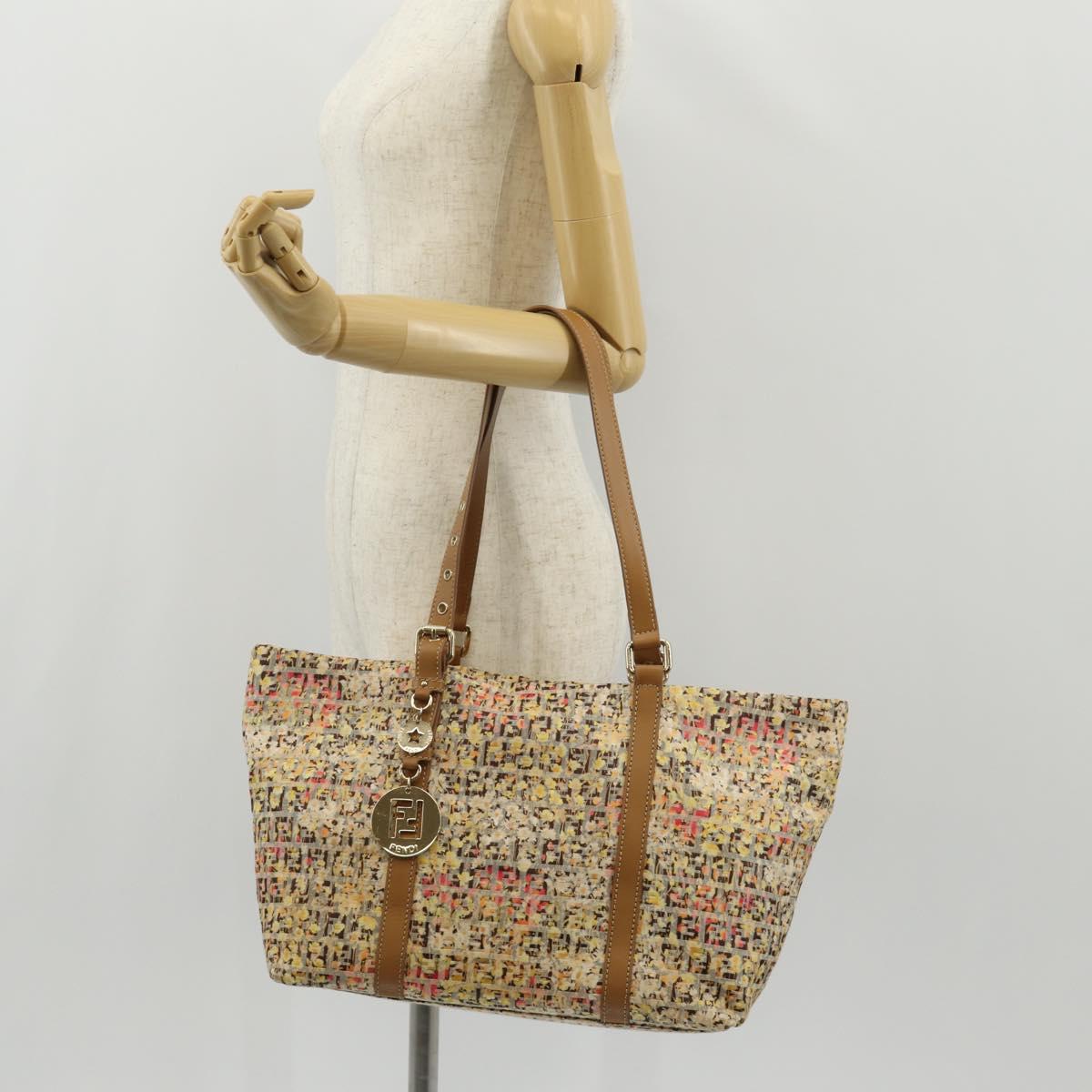 FENDI Zucchino Canvas Tote Bag Yellow Gold Auth 134352V