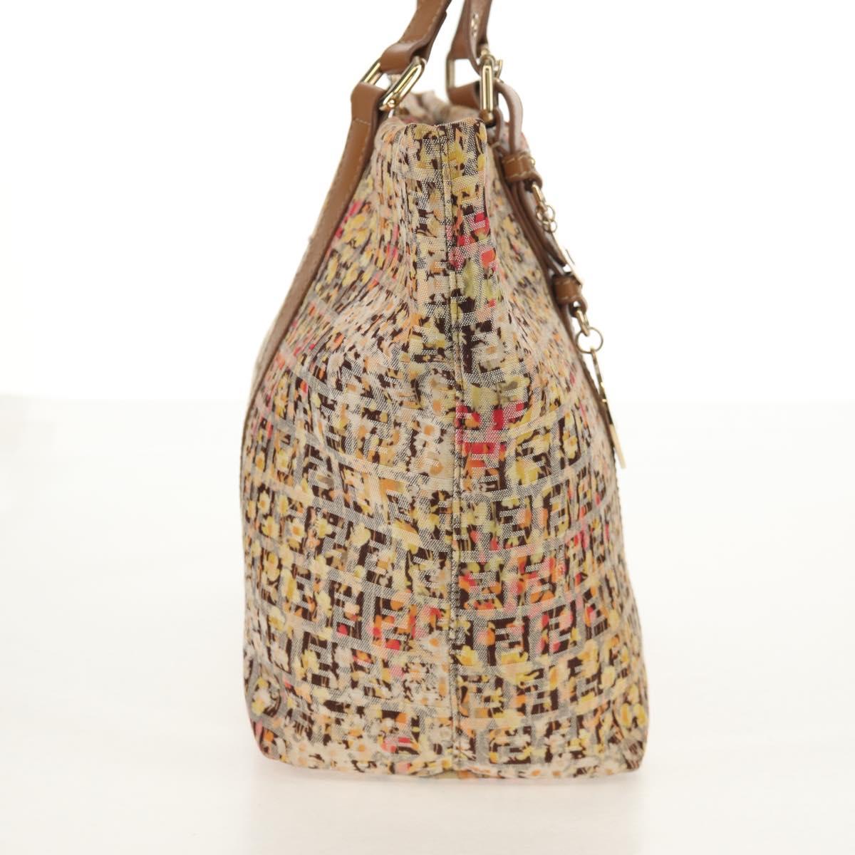 FENDI Zucchino Canvas Tote Bag Yellow Gold Auth 134352V