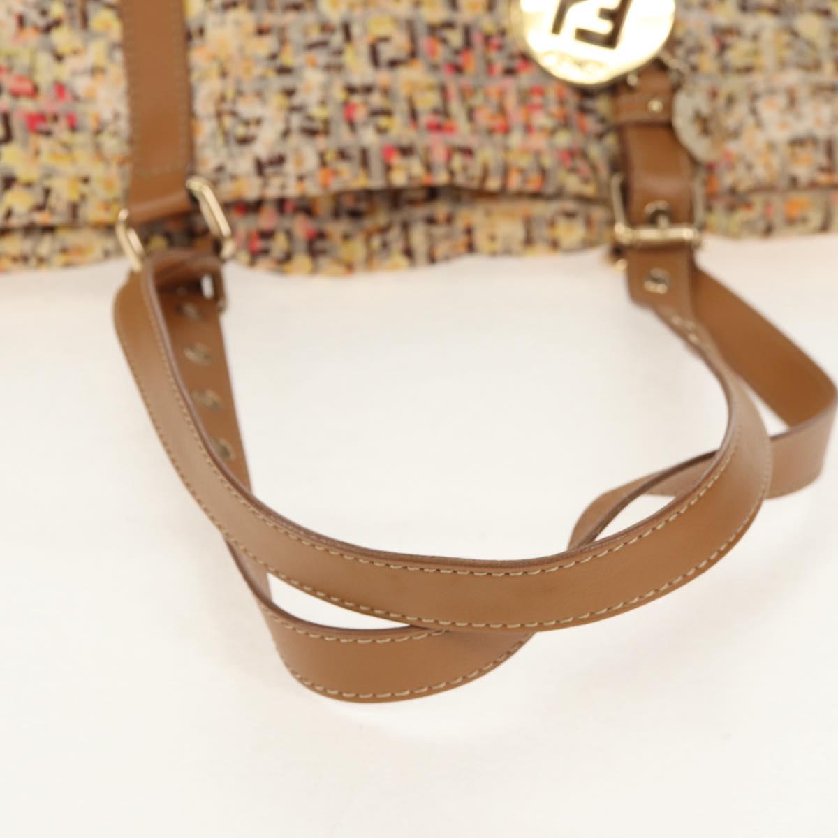 FENDI Zucchino Canvas Tote Bag Yellow Gold Auth 134352V