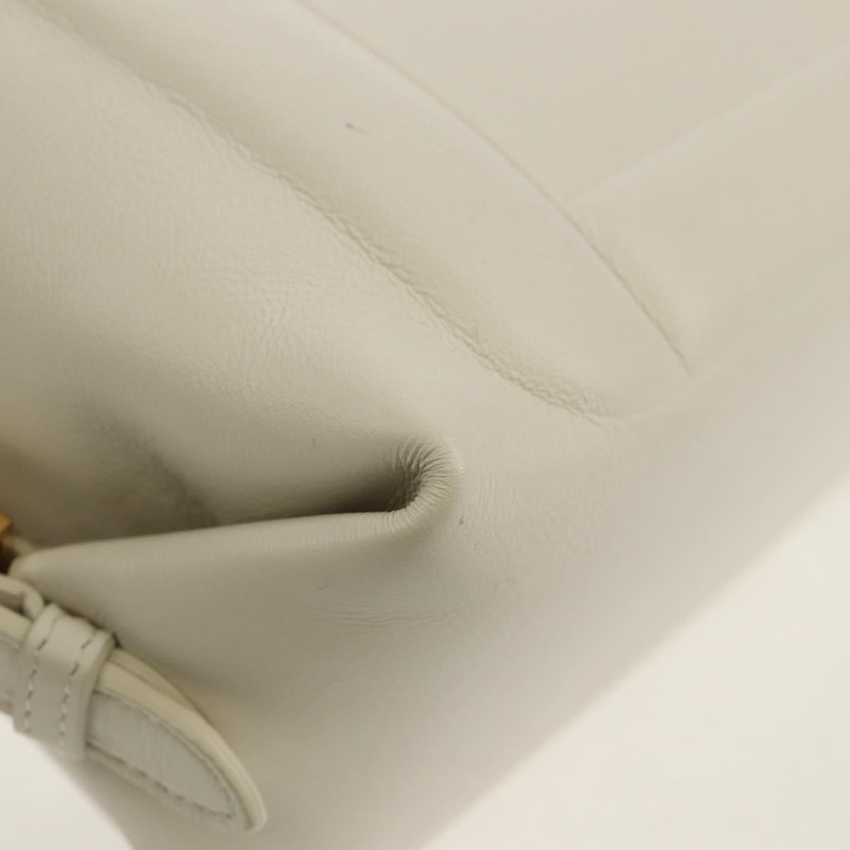 FENDI Hand Bag Leather 2way White Gold Auth 134353AM