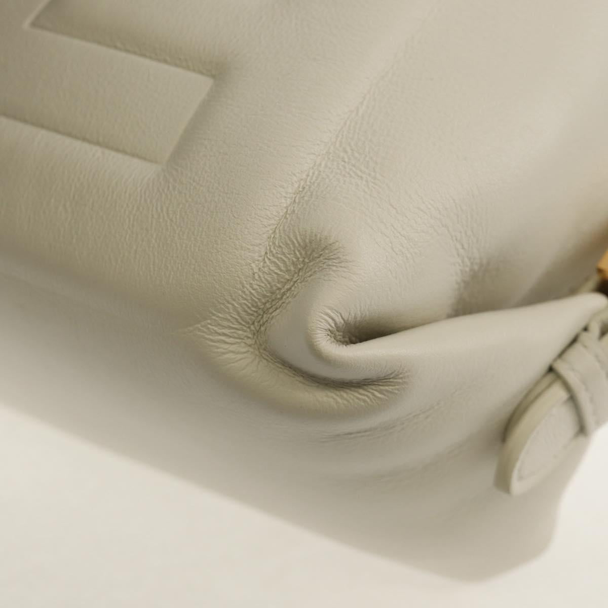 FENDI Hand Bag Leather 2way White Gold Auth 134353AM