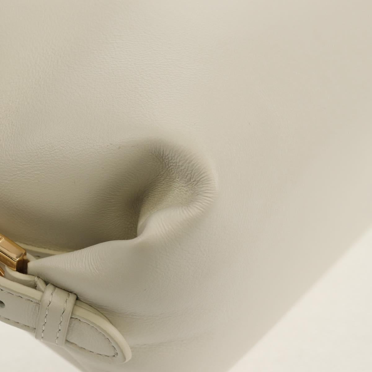 FENDI Hand Bag Leather 2way White Gold Auth 134353AM