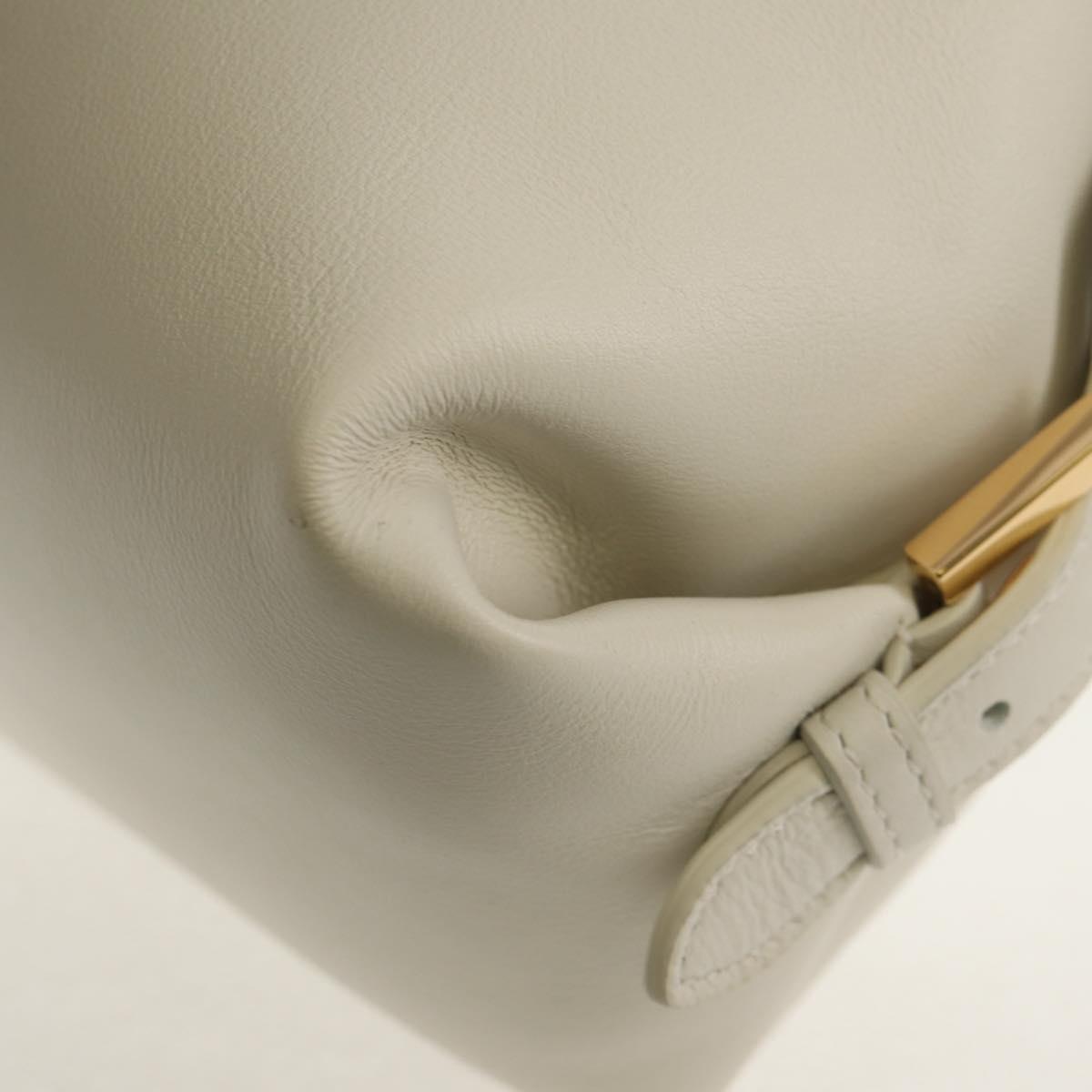 FENDI Hand Bag Leather 2way White Gold Auth 134353AM