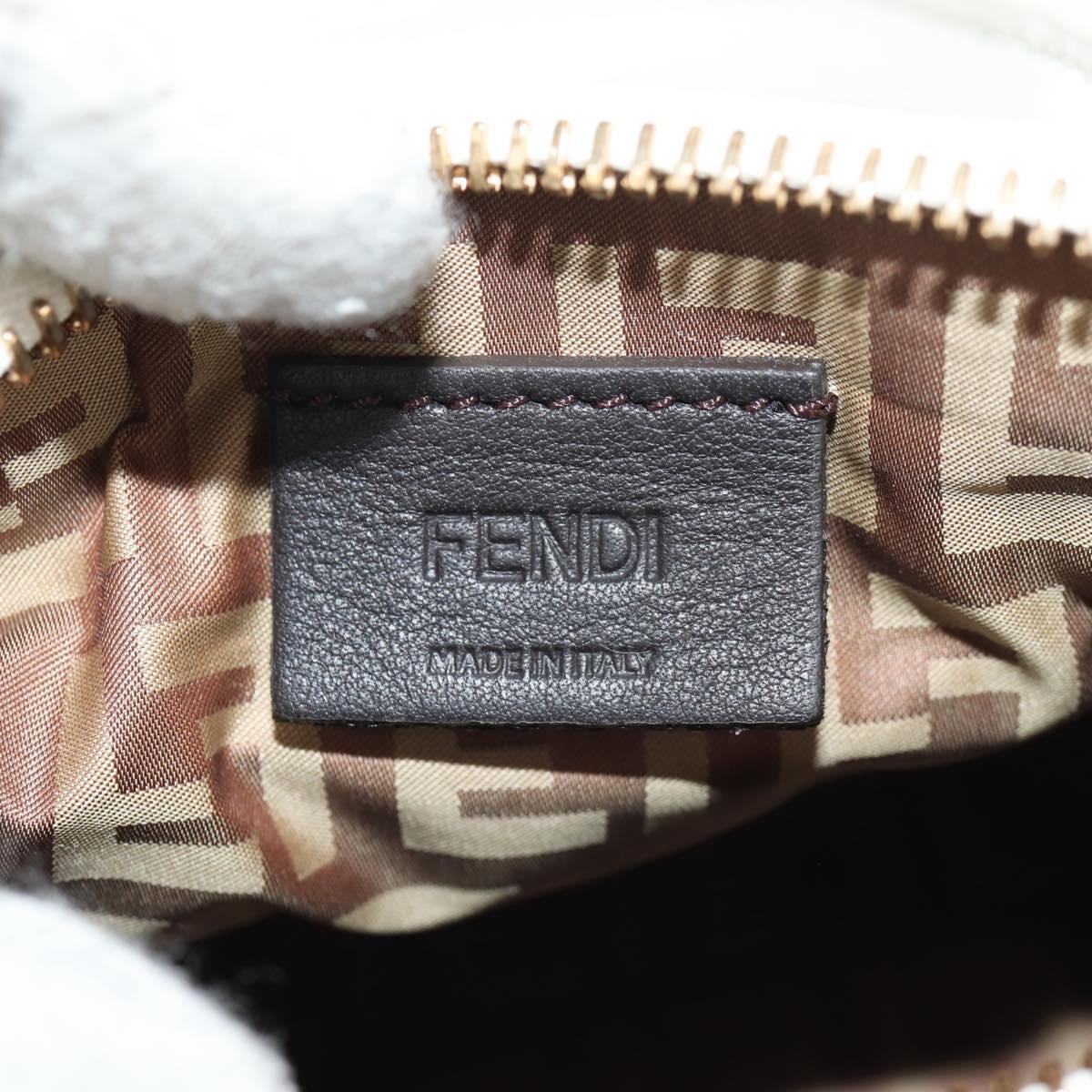 FENDI Hand Bag Leather 2way White Gold Auth 134353SAM