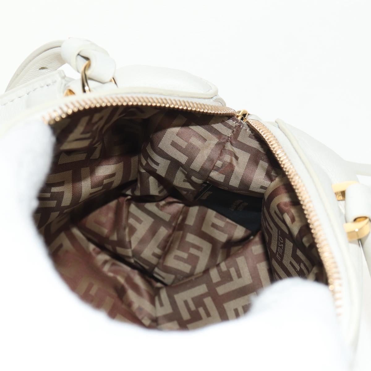 FENDI Hand Bag Leather 2way White Gold Auth 134353AM