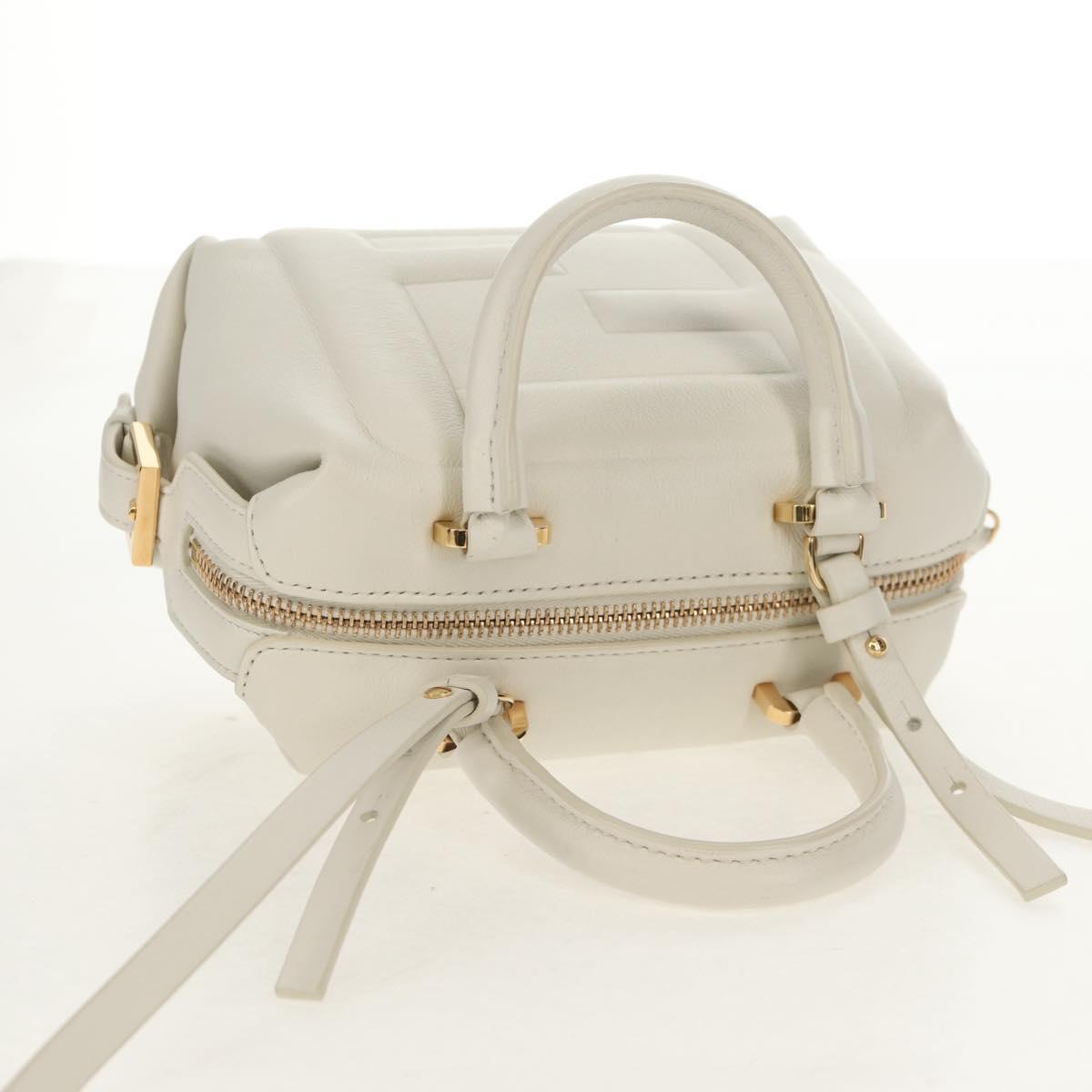 FENDI Hand Bag Leather 2way White Gold Auth 134353AM