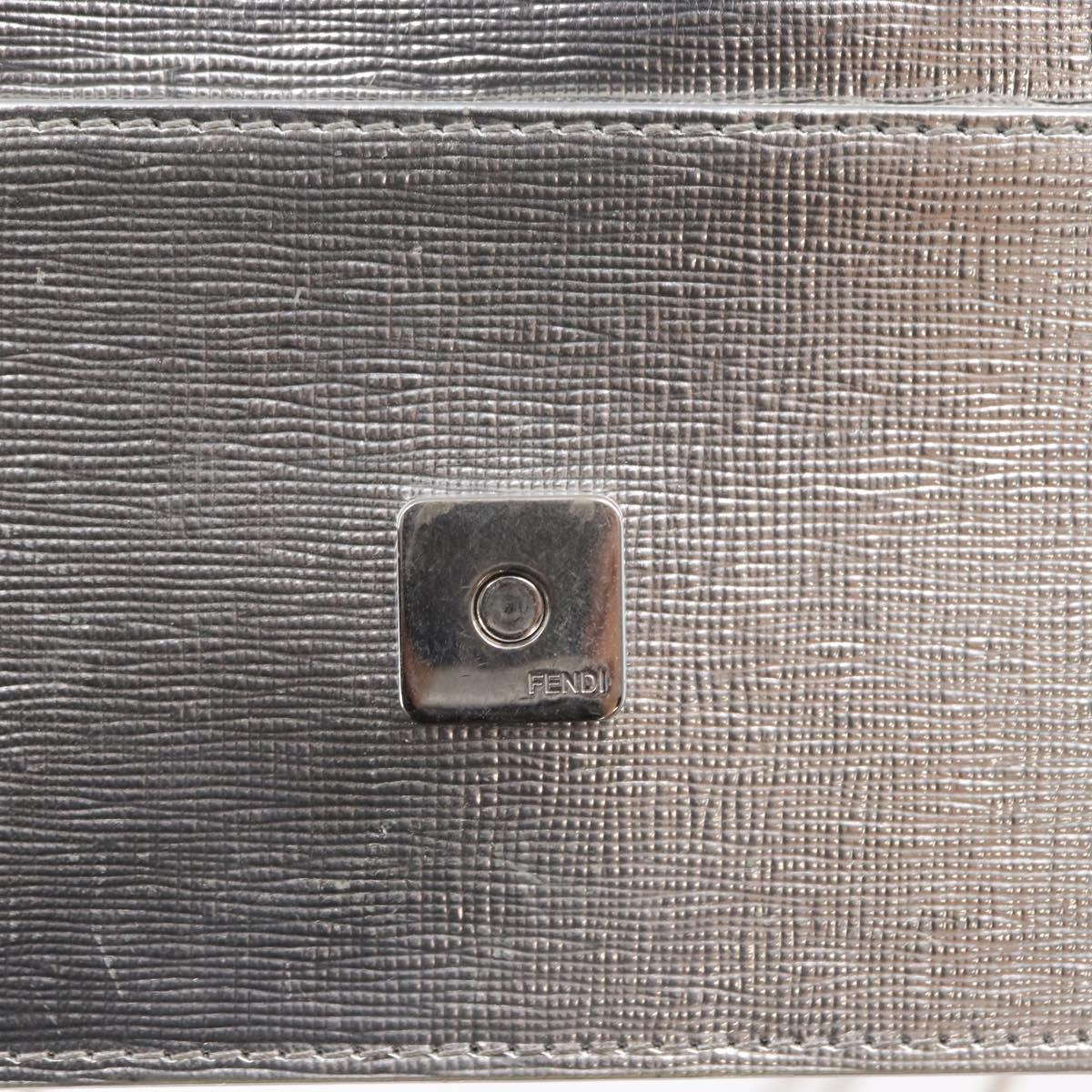 FENDI Chain Shoulder Bag Leather Silver Auth 134354V