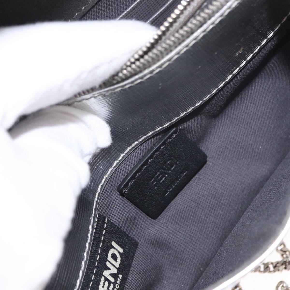 FENDI Chain Shoulder Bag Leather Silver Auth 134354V