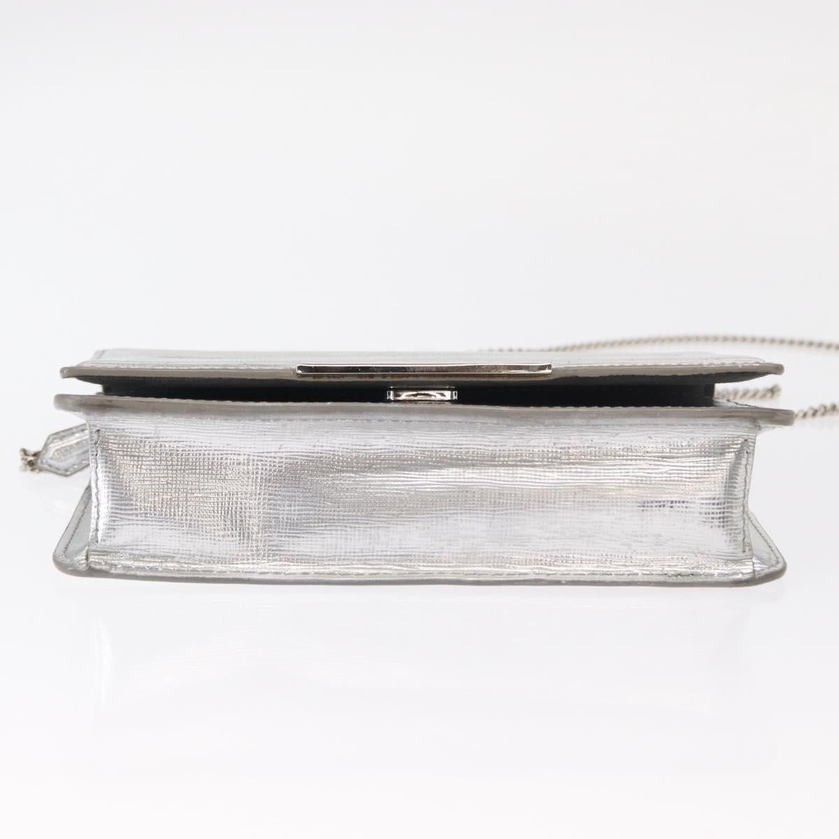 FENDI Chain Shoulder Bag Leather Silver Auth 134354V