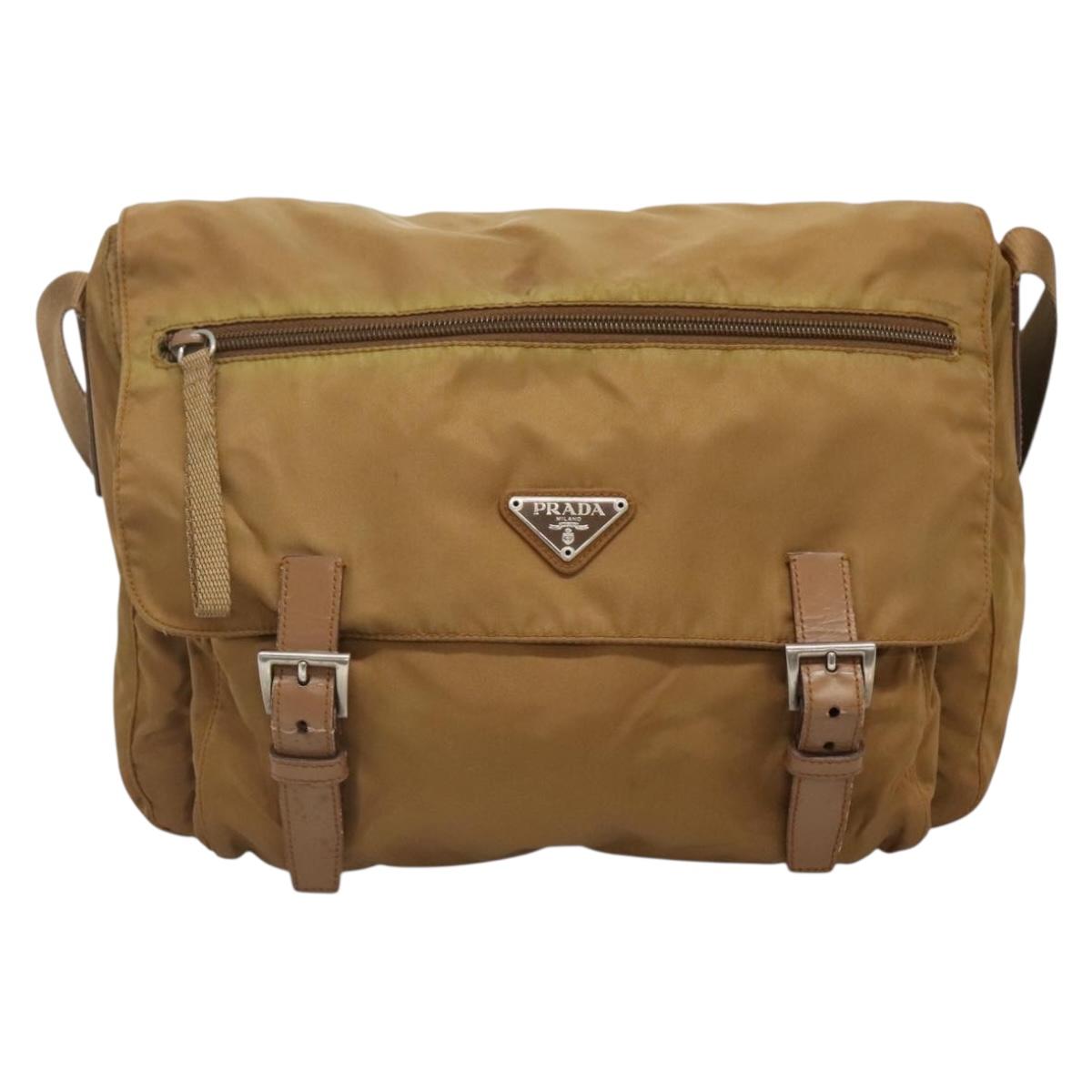 PRADA Shoulder Bag Nylon Brown Silver Auth 134382