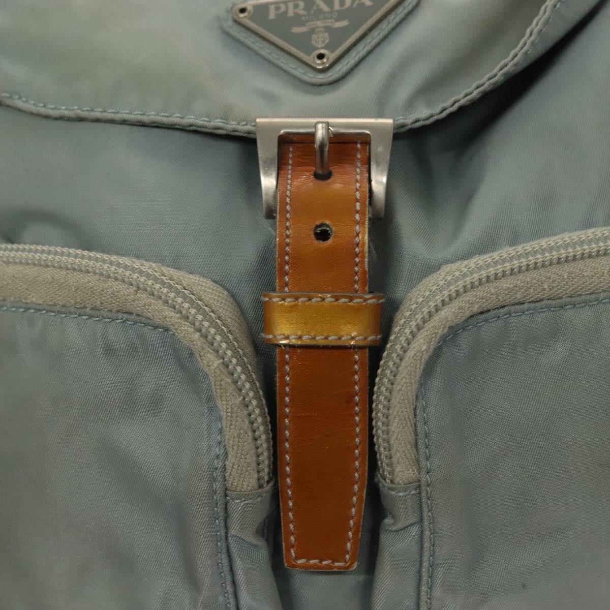 PRADA Backpack Nylon Light Blue Silver Auth 134383