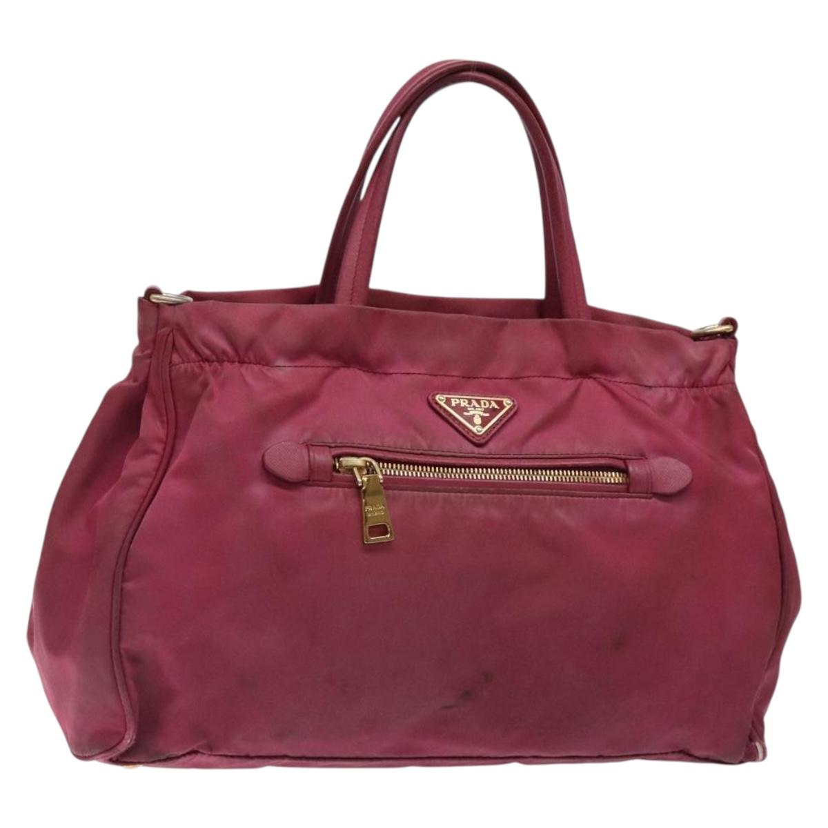 PRADA Hand Bag Nylon Pink Gold Auth 134403