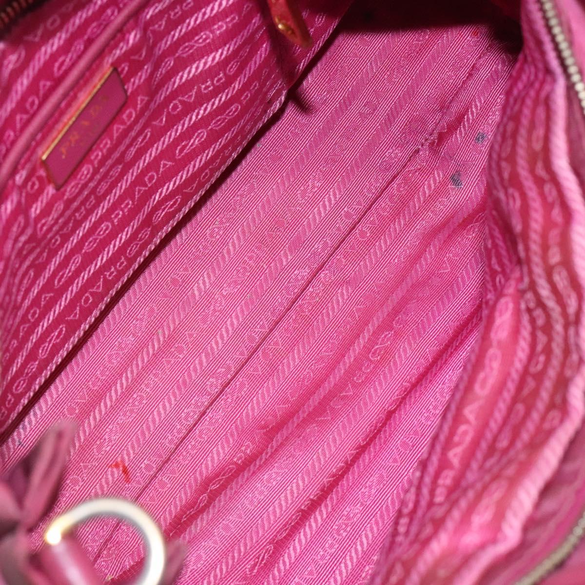 PRADA Hand Bag Nylon Pink Gold Auth 134403