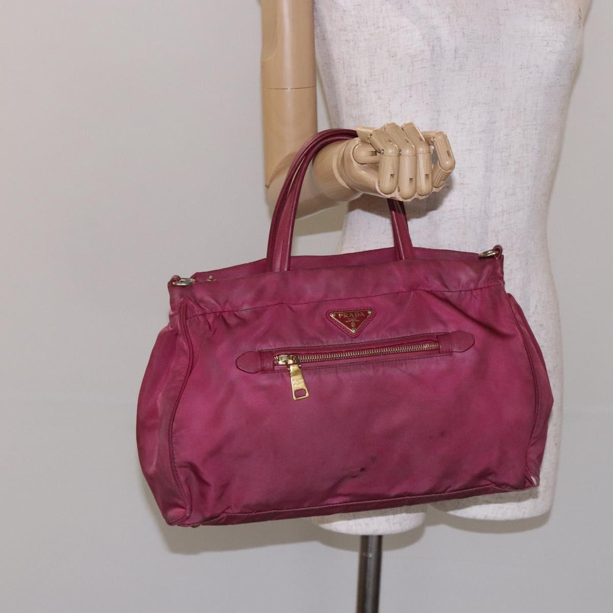 PRADA Hand Bag Nylon Pink Gold Auth 134403