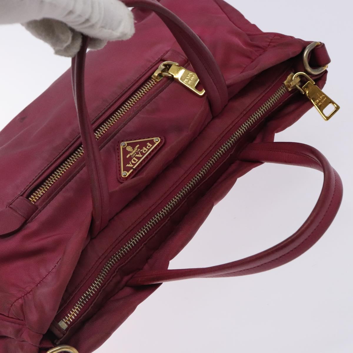 PRADA Hand Bag Nylon Pink Gold Auth 134403