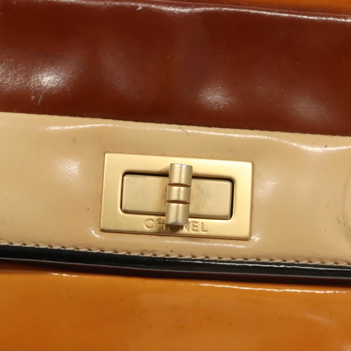 CHANEL Chain Shoulder Bag Enamel Gold Brown CC Auth 134433