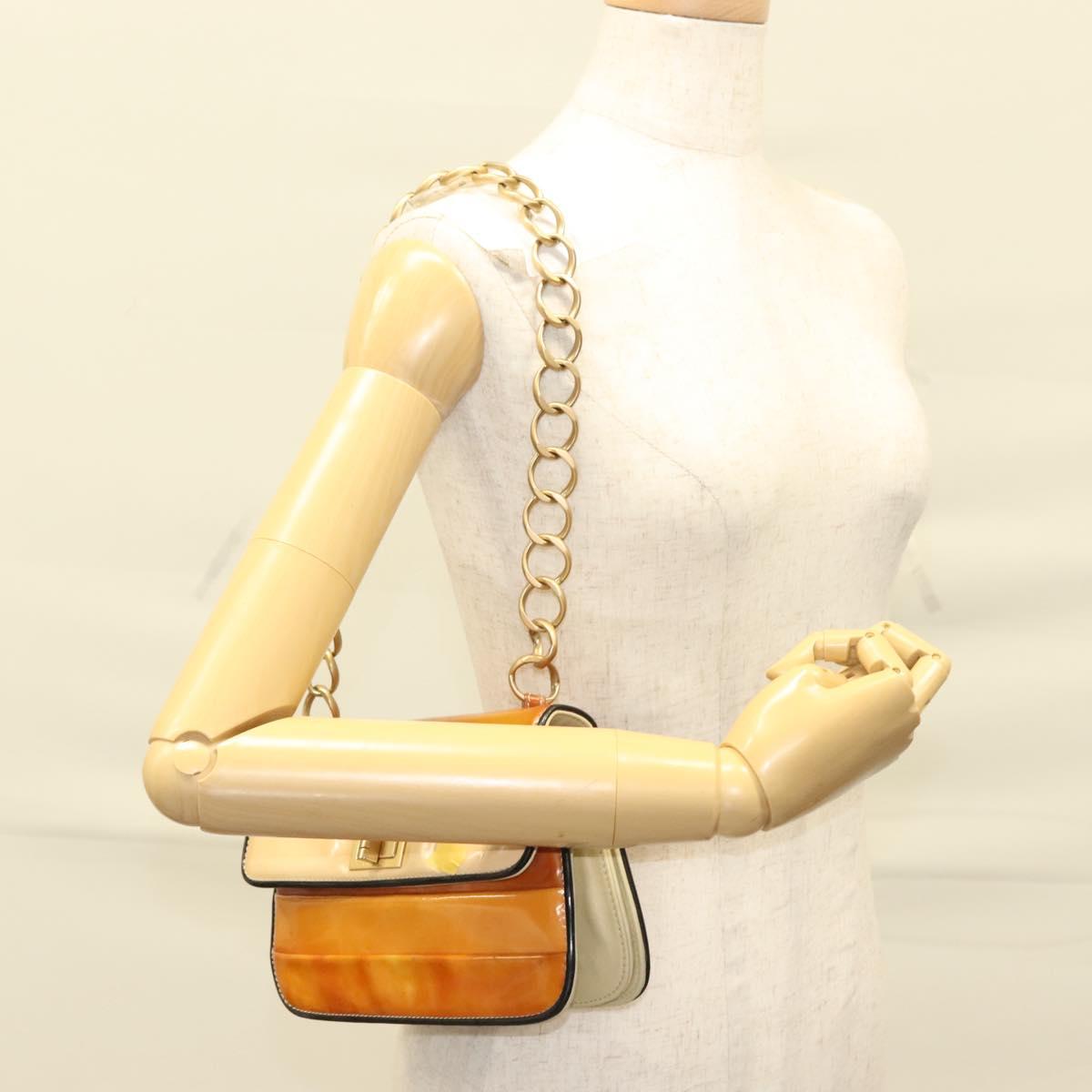 CHANEL Chain Shoulder Bag Enamel Gold Brown CC Auth 134433