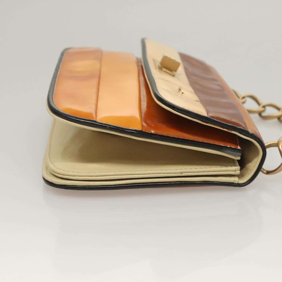 CHANEL Chain Shoulder Bag Enamel Gold Brown CC Auth 134433