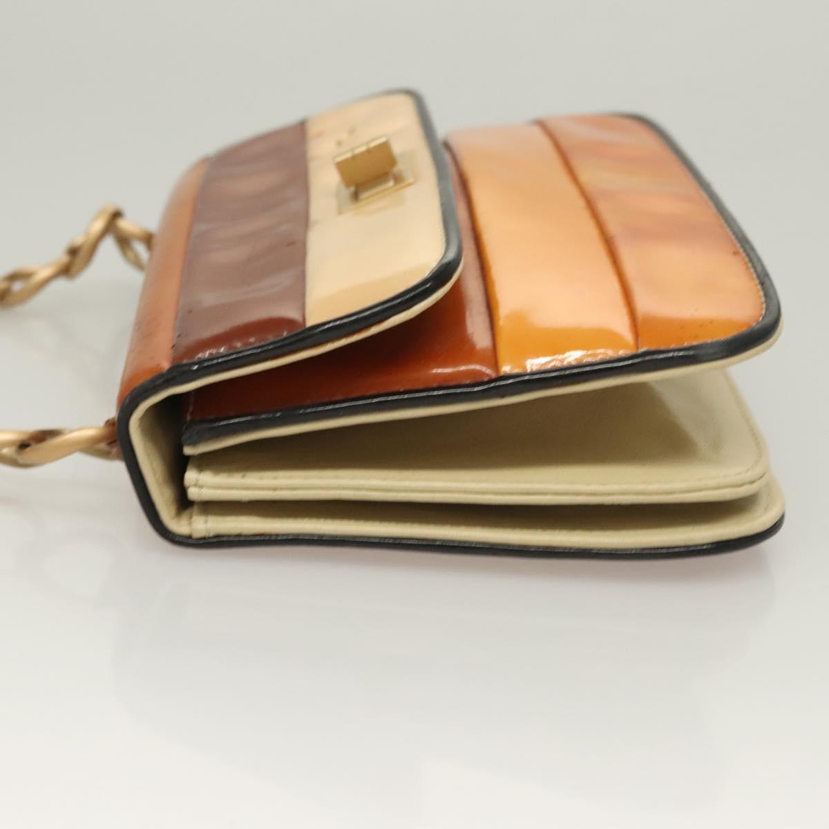 CHANEL Chain Shoulder Bag Enamel Gold Brown CC Auth 134433