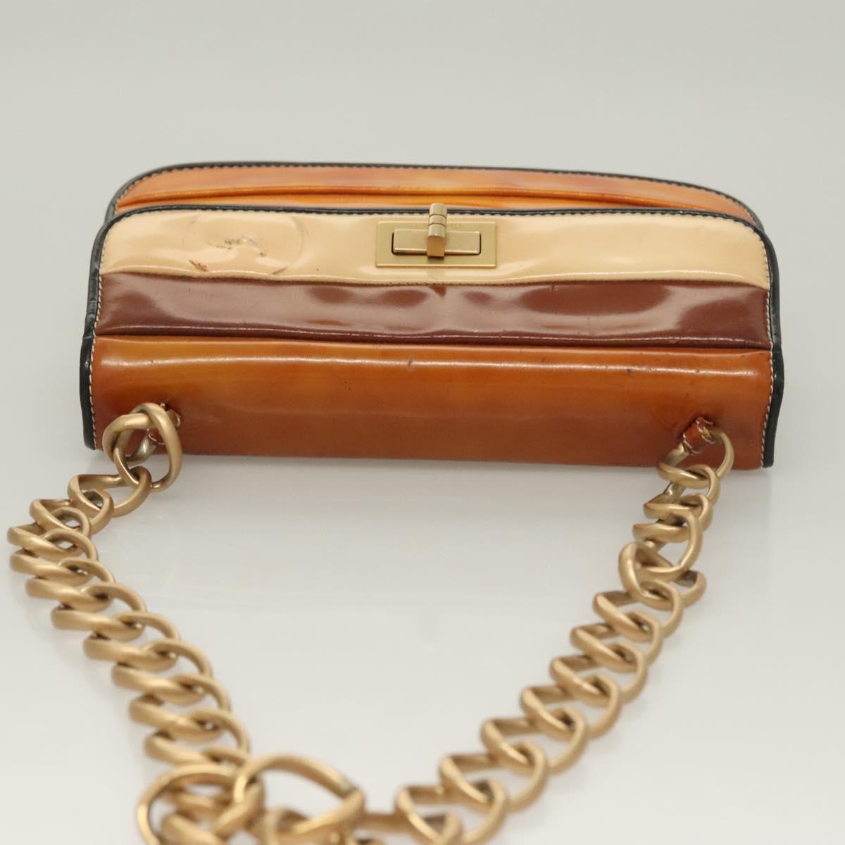 CHANEL Chain Shoulder Bag Enamel Gold Brown CC Auth 134433