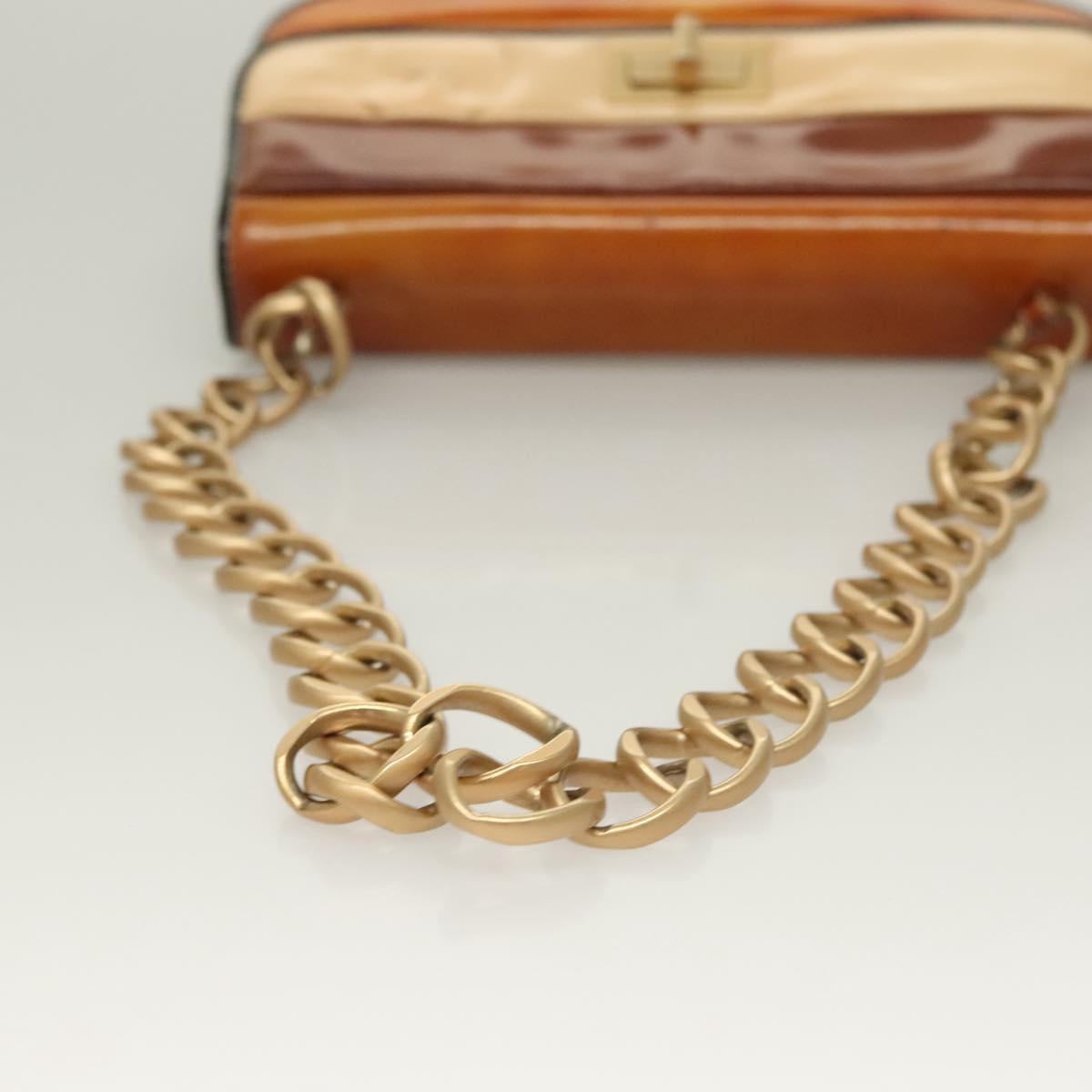 CHANEL Chain Shoulder Bag Enamel Gold Brown CC Auth 134433