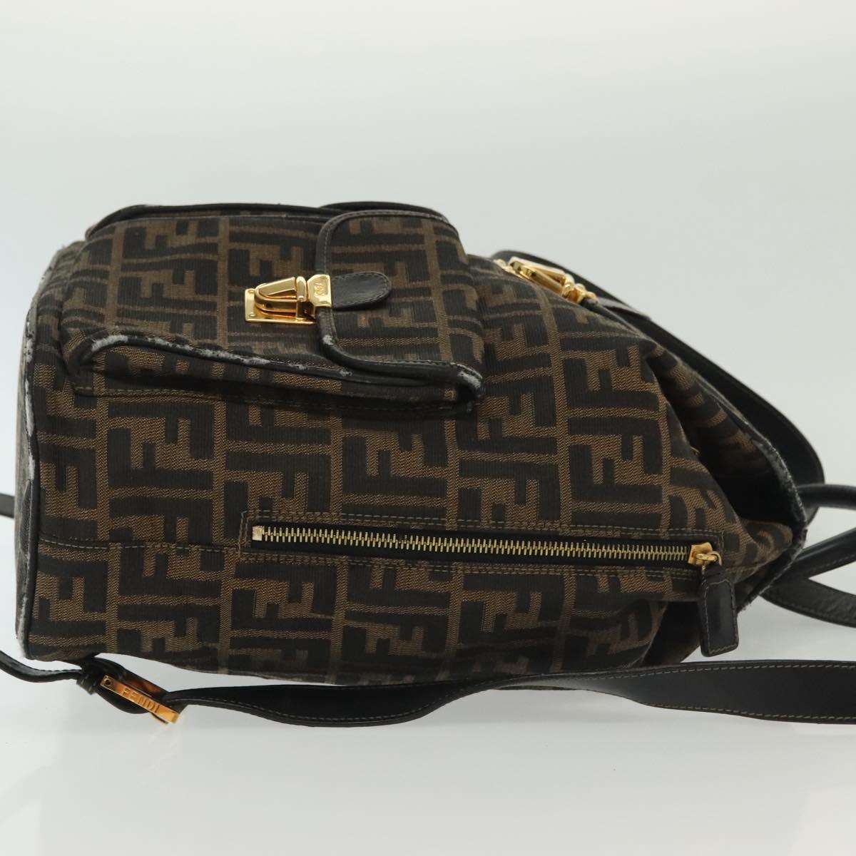FENDI Zucca Canvas Backpack Black Brown Auth 134435