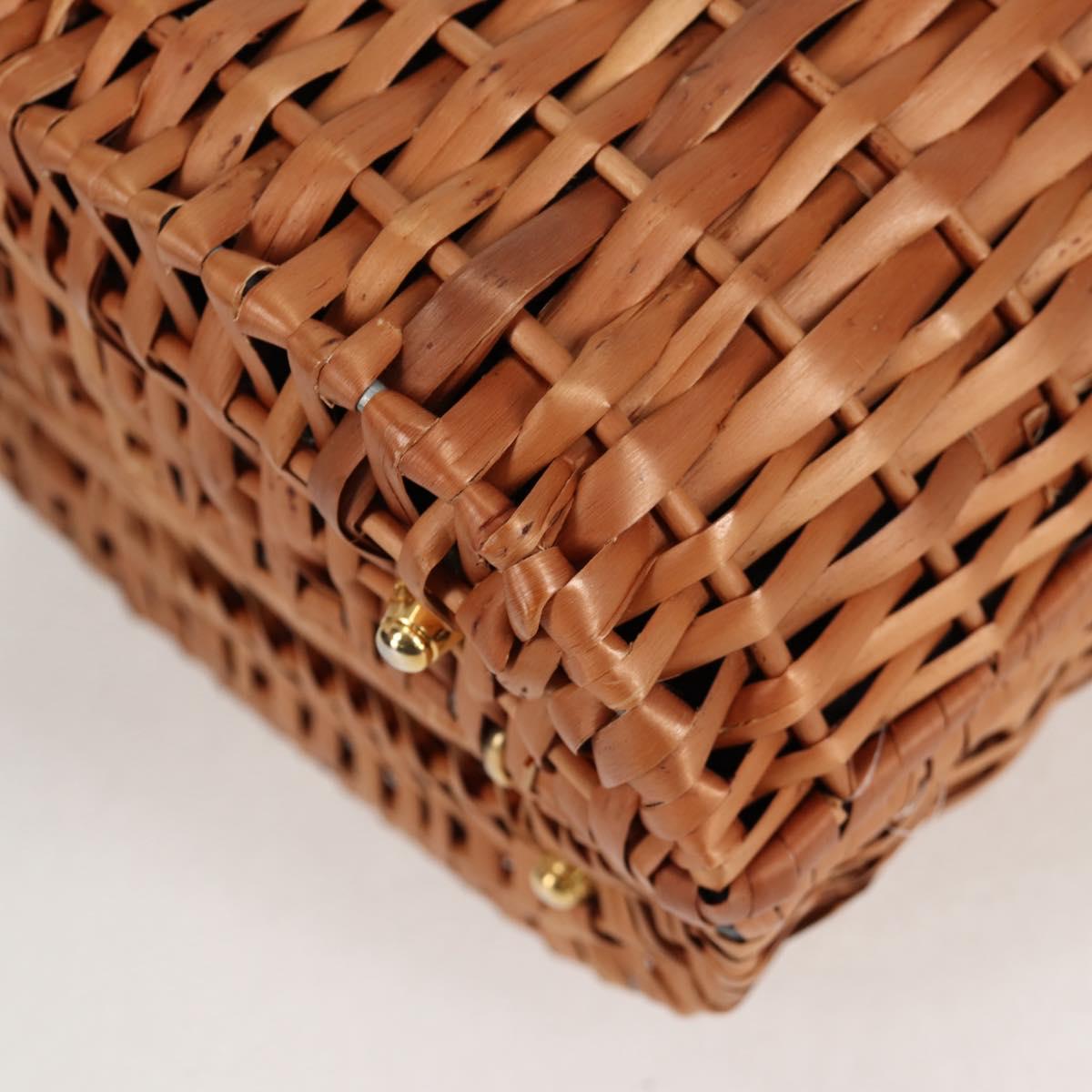 FENDI Straw Bag Hand Bag Raffia Brown Gold Auth 134439V