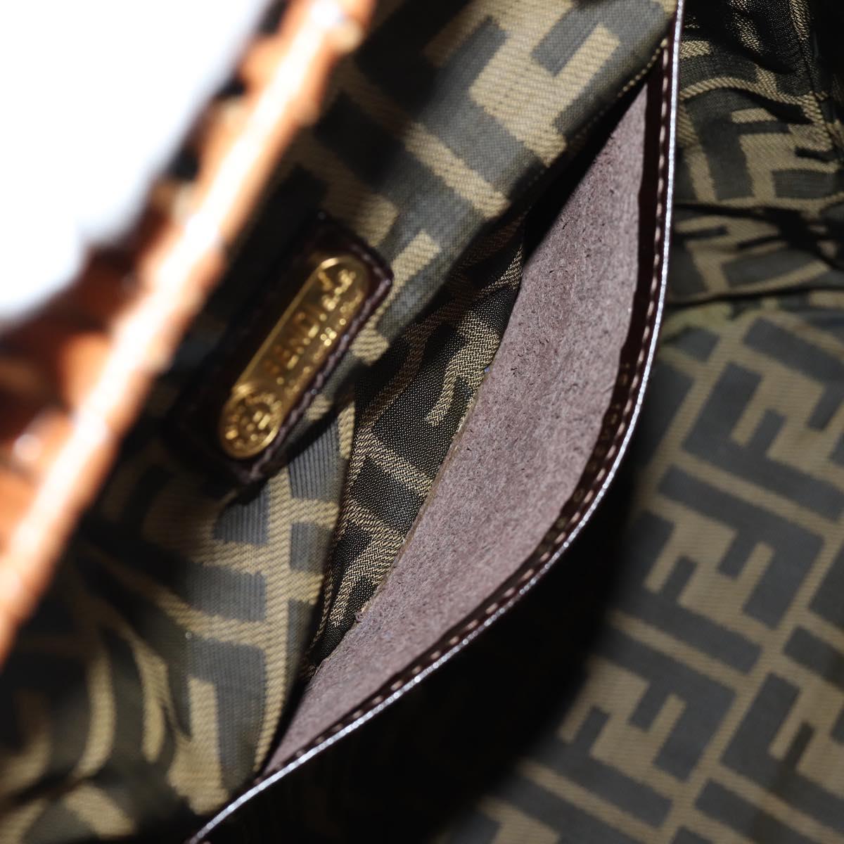 FENDI Straw Bag Hand Bag Raffia Brown Gold Auth 134439V