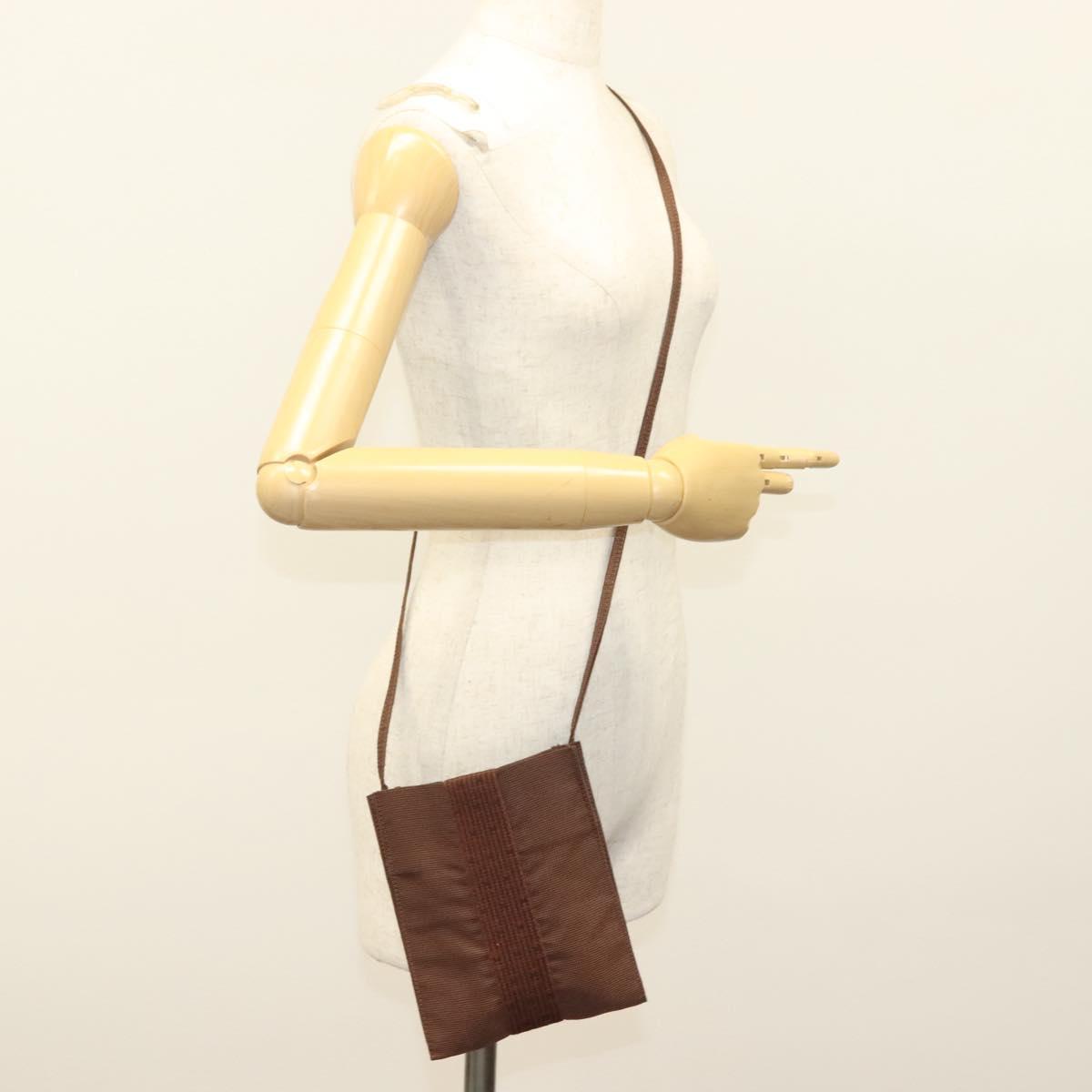 HERMES Her Line Shoulder Bag Canvas Brown Auth 134458