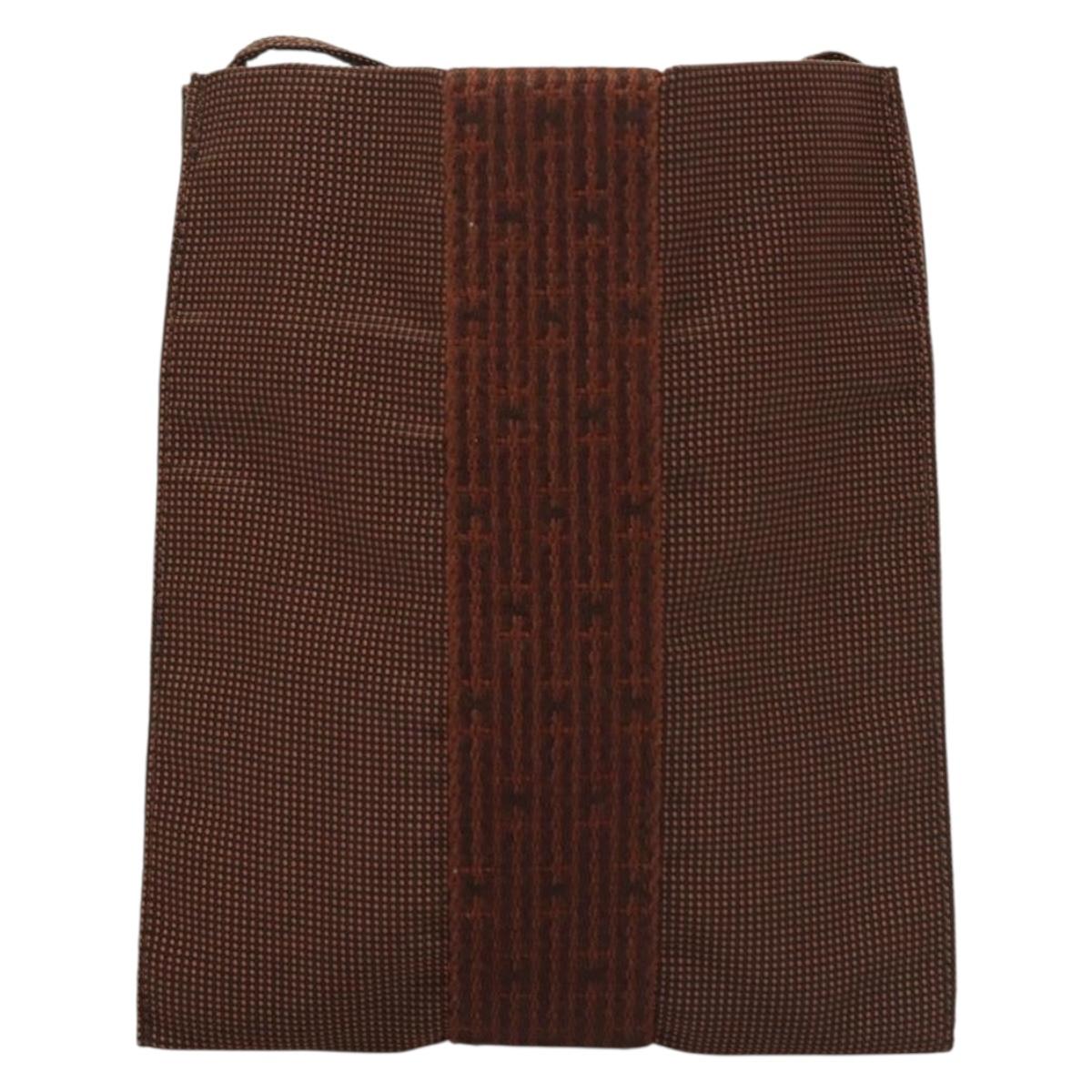 HERMES Her Line Shoulder Bag Canvas Brown Auth 134458
