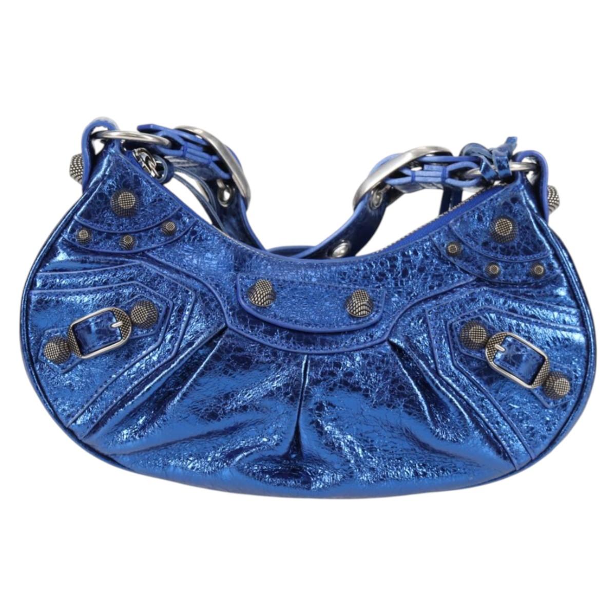 BALENCIAGA Le Cagole Shoulder Bag Leather Blue Silver 671309 Auth 134466SAM