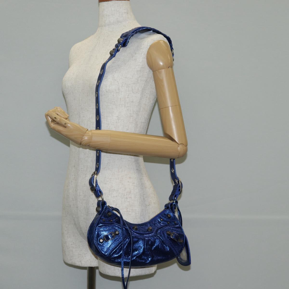 BALENCIAGA Le Cagole Shoulder Bag Leather Blue Silver 671309 Auth 134466SAM
