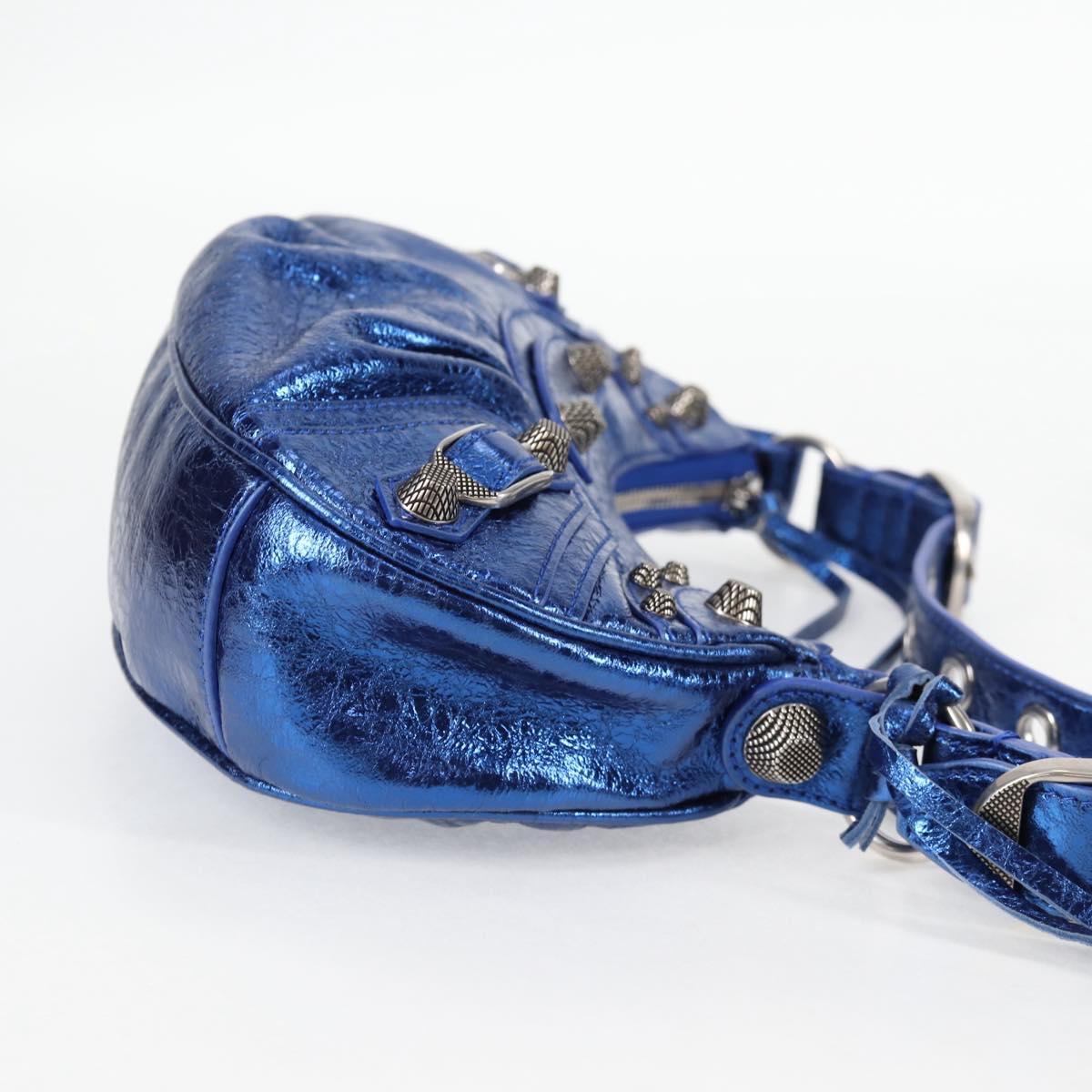 BALENCIAGA Le Cagole Shoulder Bag Leather Blue Silver 671309 Auth 134466SAM