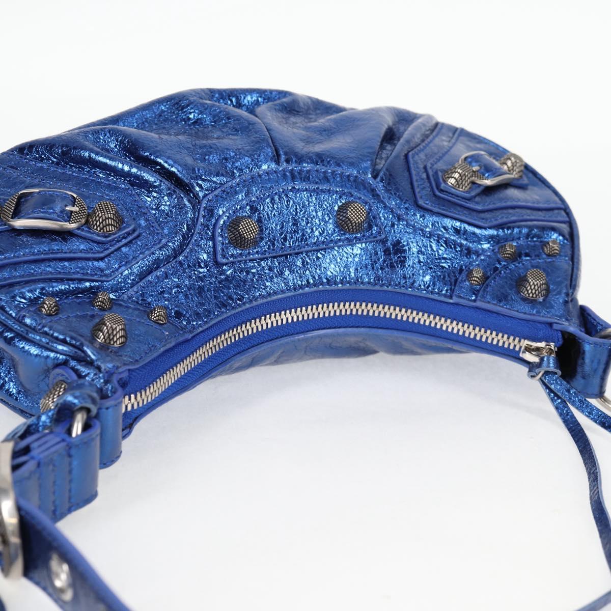BALENCIAGA Le Cagole Shoulder Bag Leather Blue Silver 671309 Auth 134466SAM