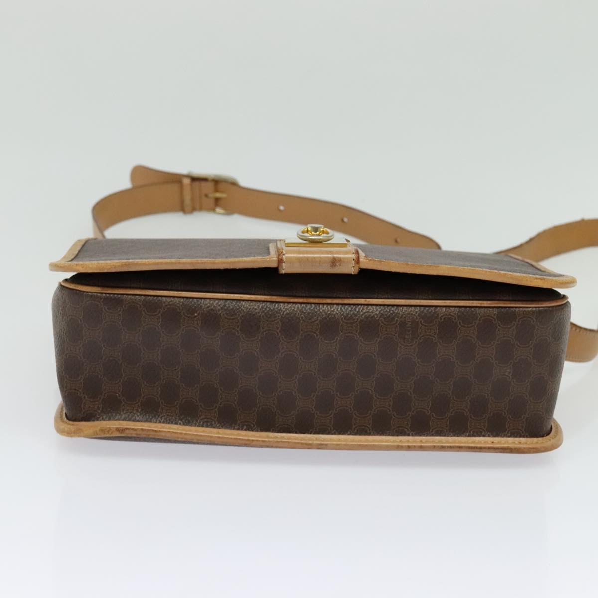 CELINE Macadam Canvas Shoulder Bag PVC Leather Brown Gold Auth 134526