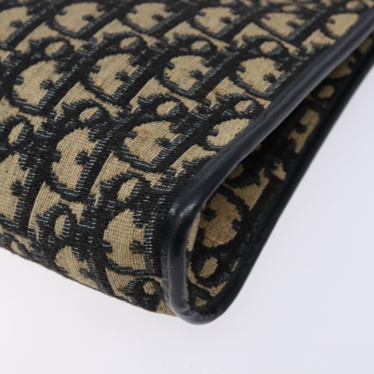 Christian Dior Trotter Canvas Shoulder Bag Navy Gold Auth 134568