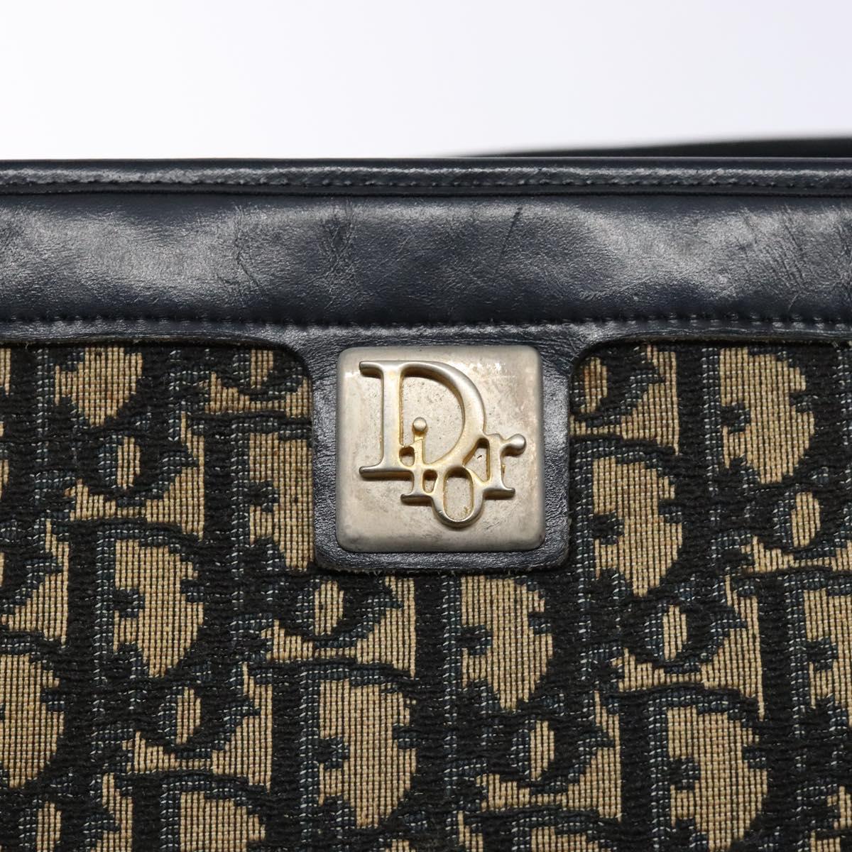 Christian Dior Trotter Canvas Shoulder Bag Navy Gold Auth 134568
